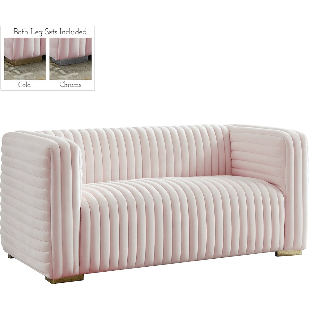 Ravish Pink Velvet Loveseat. Picture 1