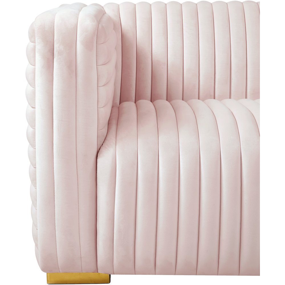 Ravish Pink Velvet Loveseat. Picture 12
