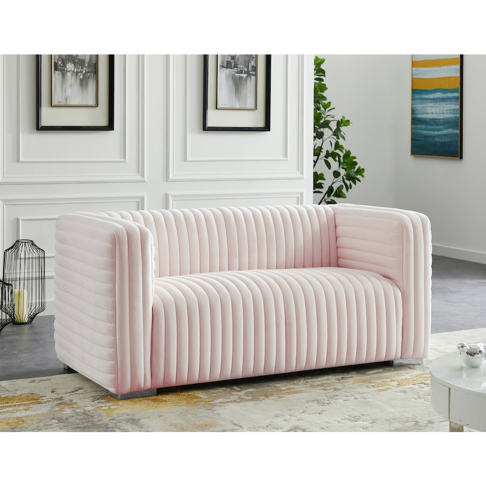 Ravish Pink Velvet Loveseat. Picture 3