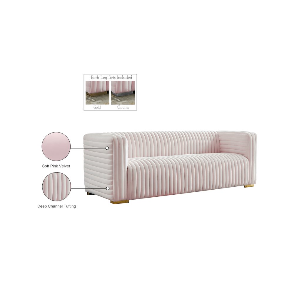 Ravish Pink Velvet Sofa. Picture 17