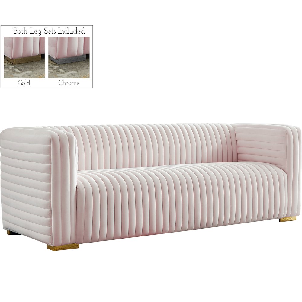 Ravish Pink Velvet Sofa. Picture 1