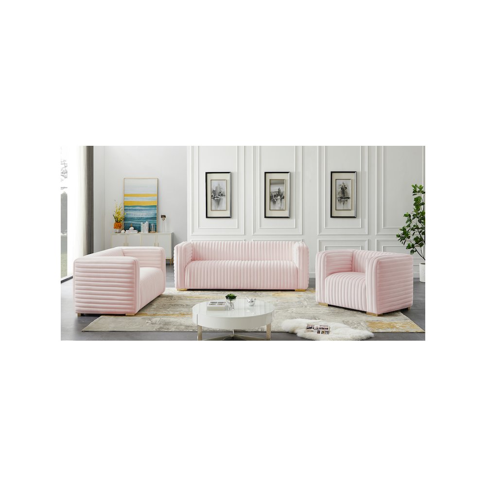 Ravish Pink Velvet Sofa. Picture 14