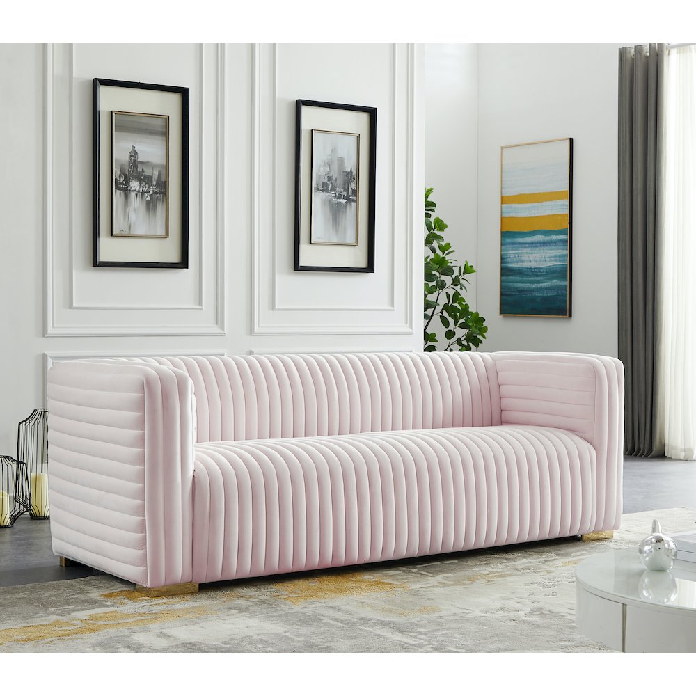 Ravish Pink Velvet Sofa. Picture 2