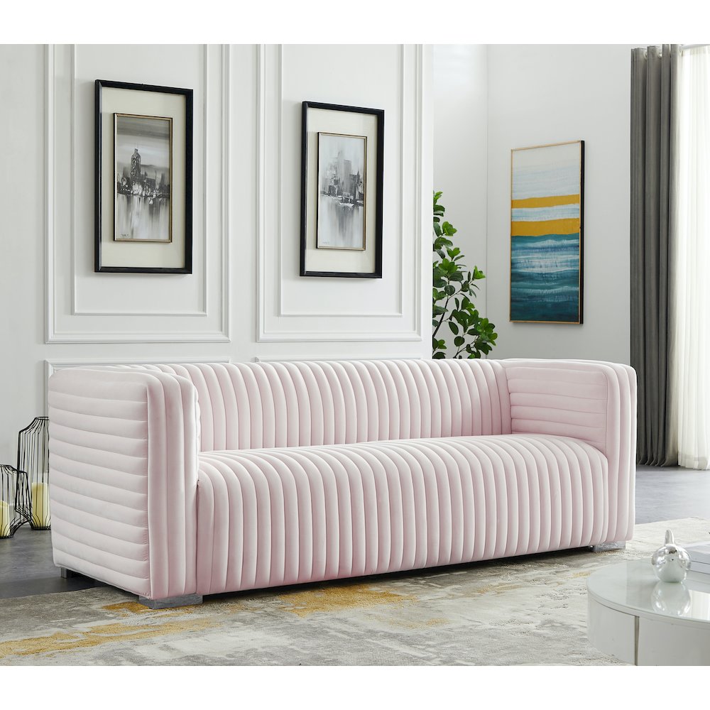 Ravish Pink Velvet Sofa. Picture 3