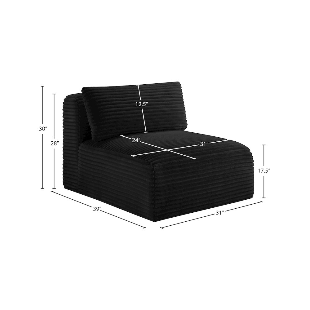 Shaggy Black Corduroy Performance Fabric Armless Chair. Picture 8