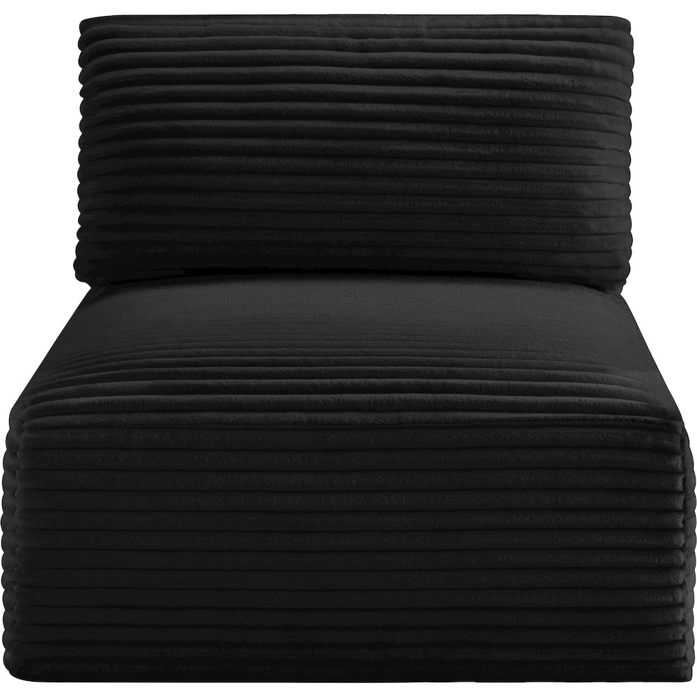 Shaggy Black Corduroy Performance Fabric Armless Chair. Picture 2