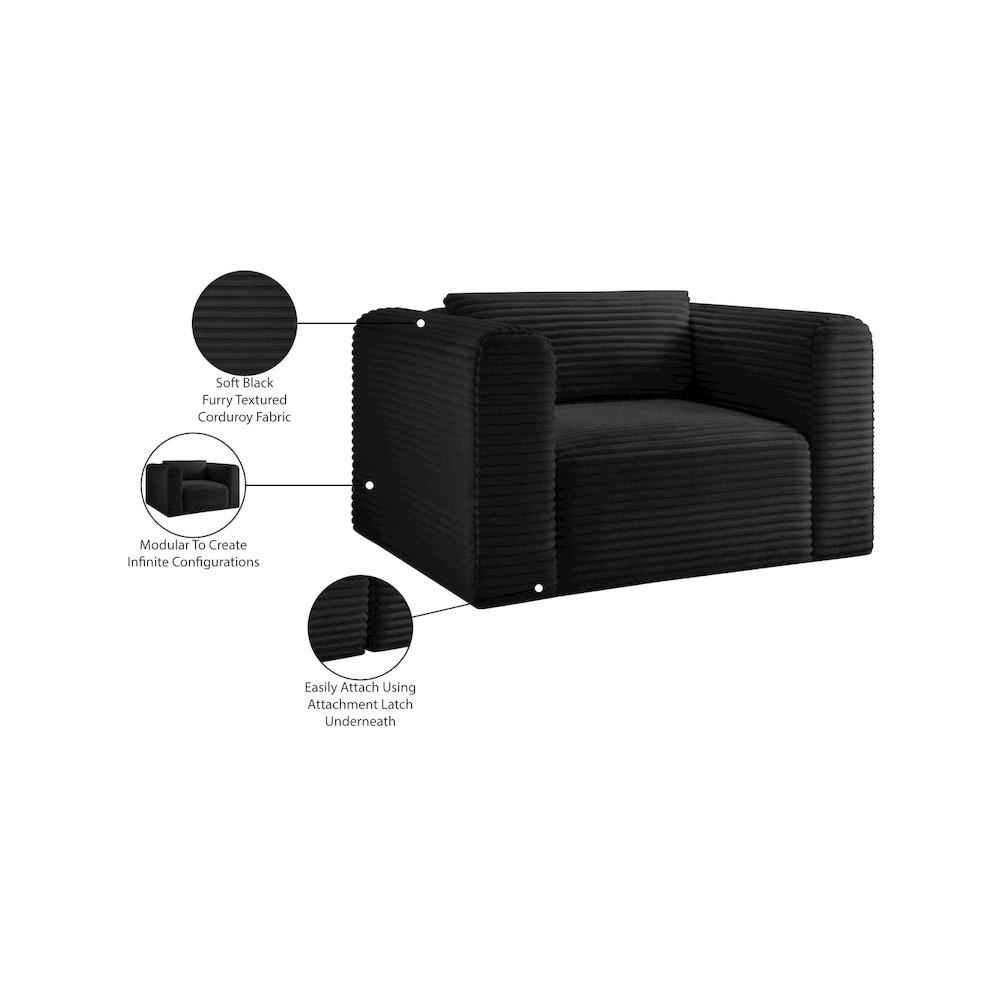 Shaggy Black Corduroy Performance Fabric Arm Chair. Picture 9
