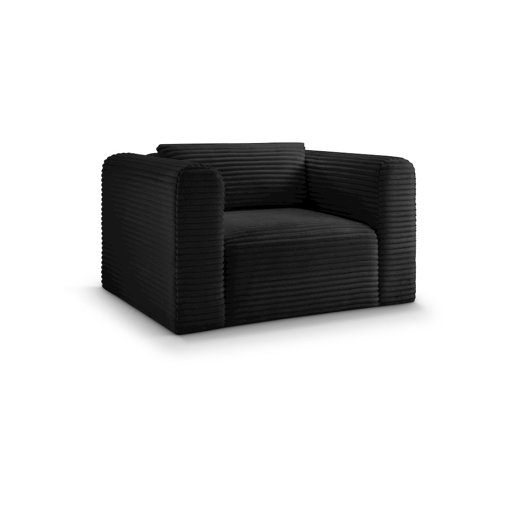 Shaggy Black Corduroy Performance Fabric Arm Chair. Picture 1