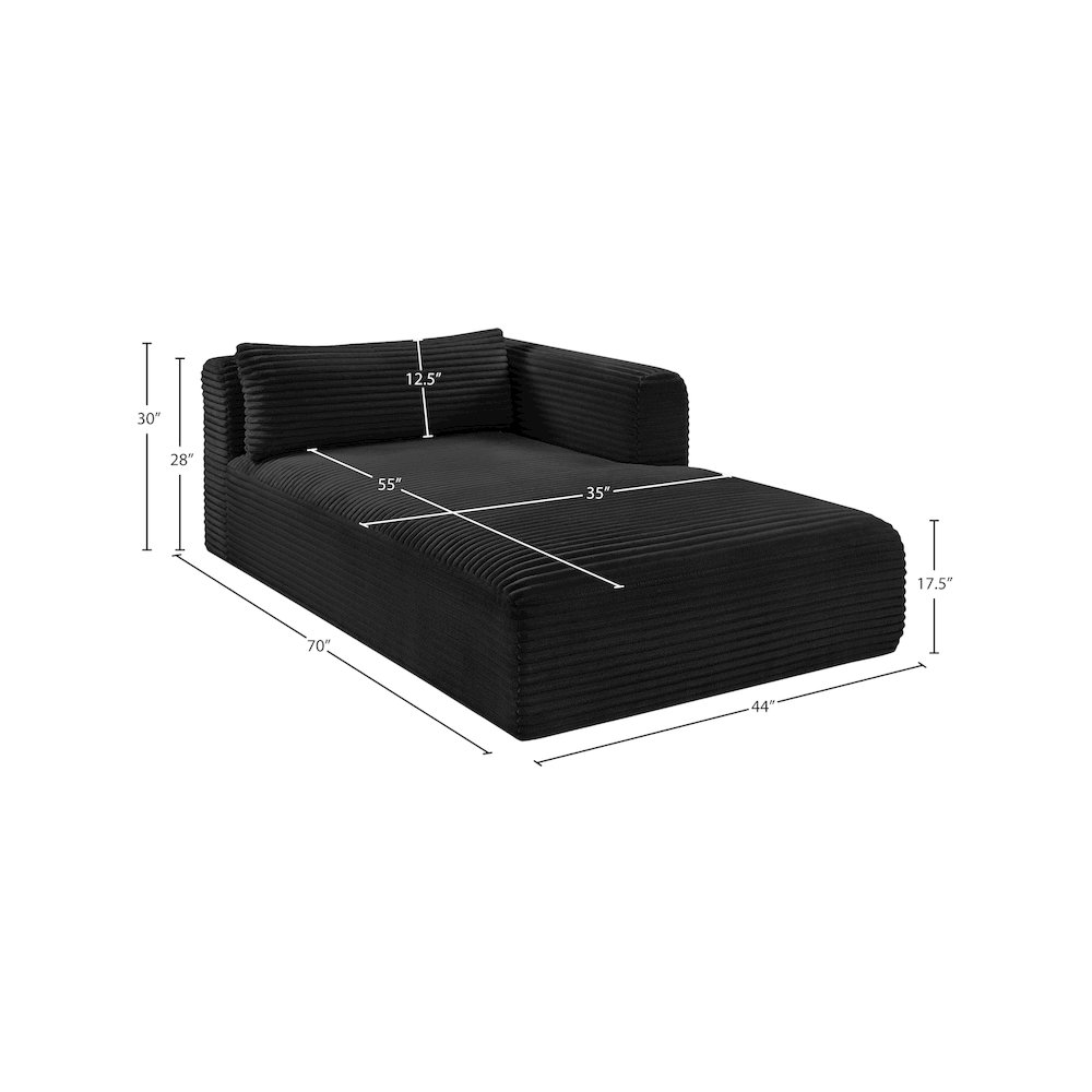 Shaggy Black Corduroy Performance Fabric Chaise. Picture 10