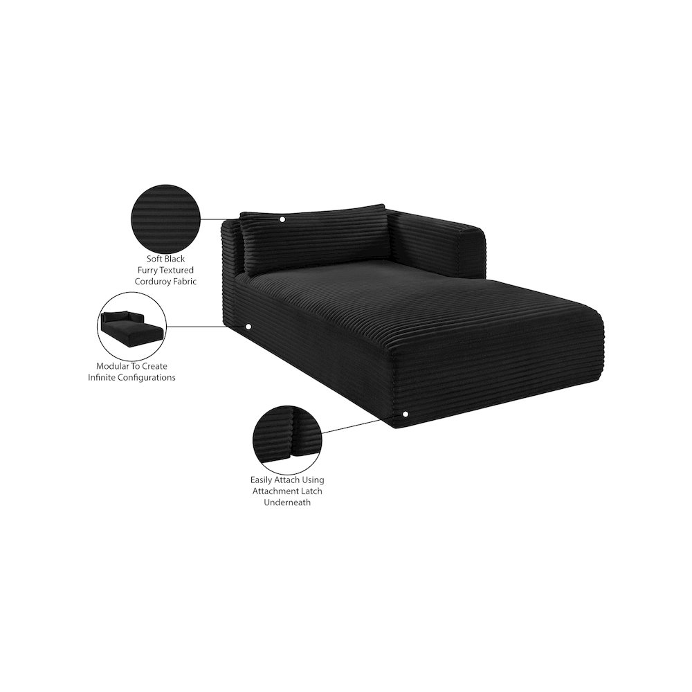 Shaggy Black Corduroy Performance Fabric Chaise. Picture 11