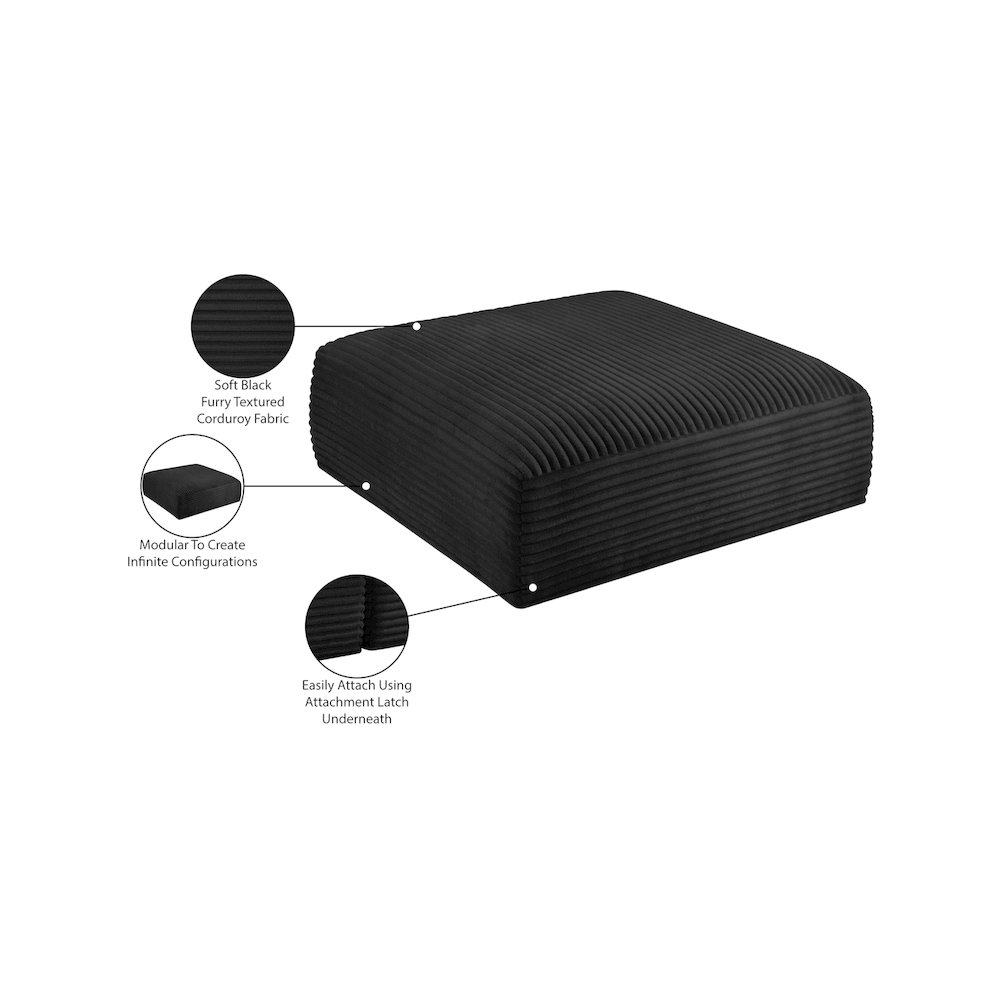 Shaggy Black Corduroy Performance Fabric Ottoman. Picture 7