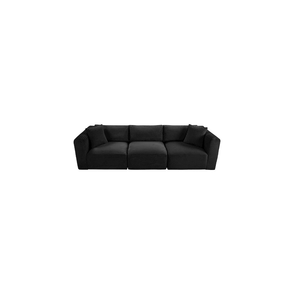 Shaggy Black Corduroy Performance Fabric Modular Sofa. Picture 5
