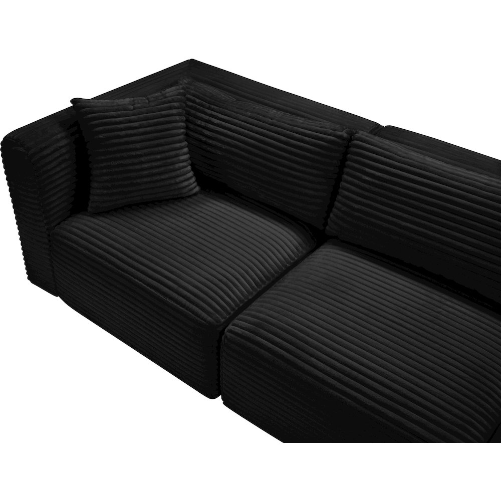Shaggy Black Corduroy Performance Fabric Modular Sofa. Picture 8