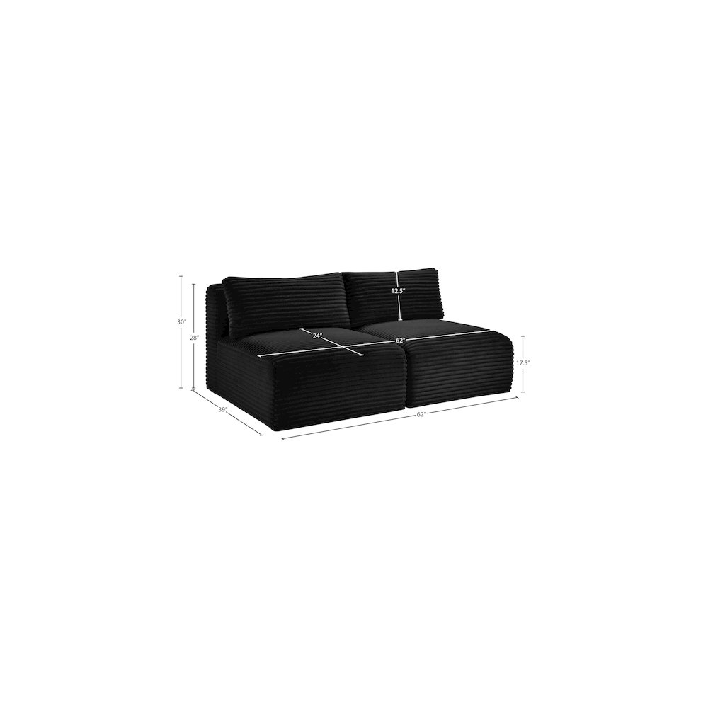 Shaggy Black Corduroy Performance Fabric Modular Sofa. Picture 8