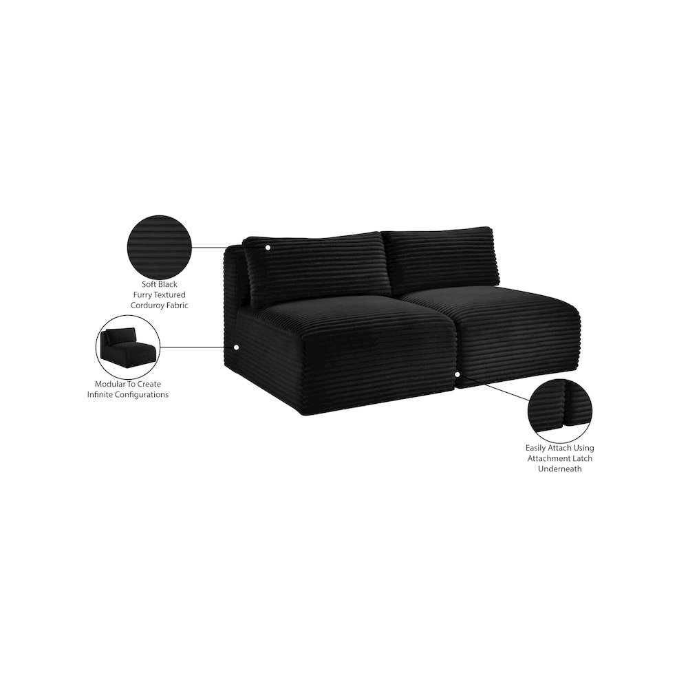 Shaggy Black Corduroy Performance Fabric Modular Sofa. Picture 9