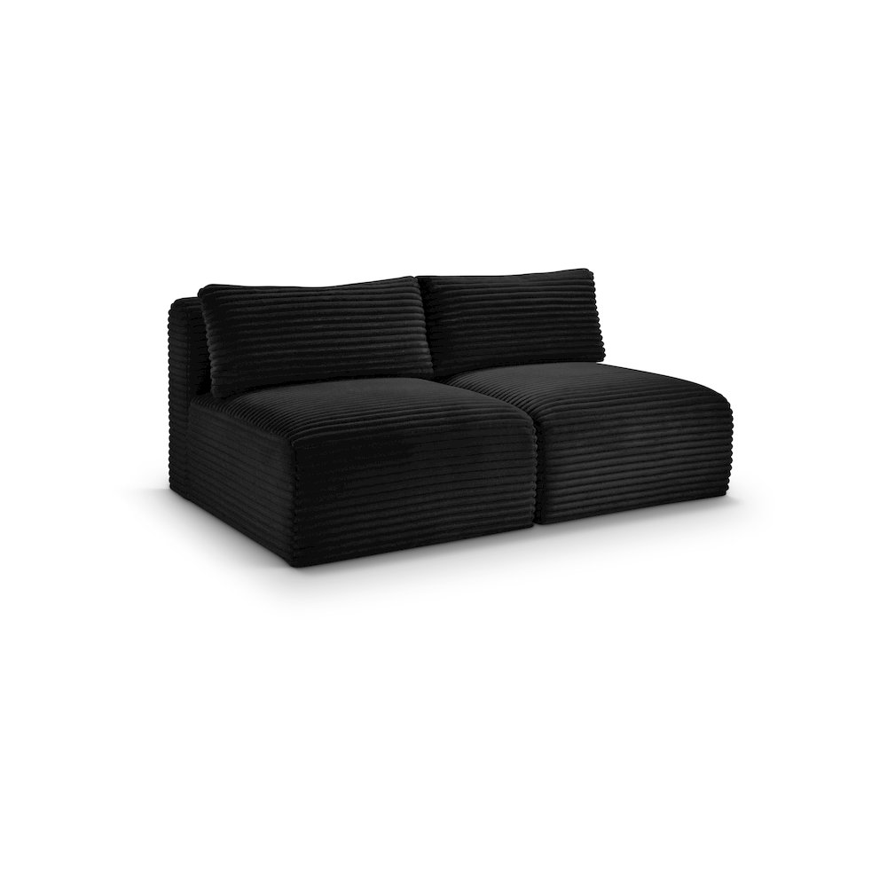 Shaggy Black Corduroy Performance Fabric Modular Sofa. Picture 1
