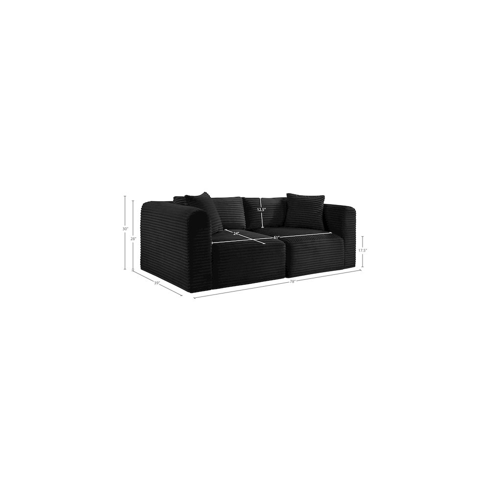 Shaggy Black Corduroy Performance Fabric Modular Sofa. Picture 8