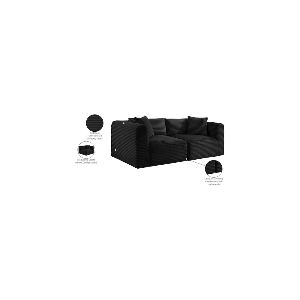 Shaggy Black Corduroy Performance Fabric Modular Sofa. Picture 9