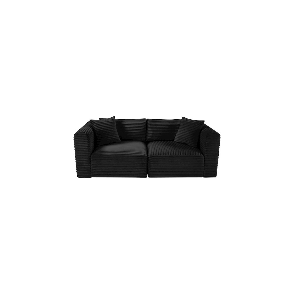 Shaggy Black Corduroy Performance Fabric Modular Sofa. Picture 5