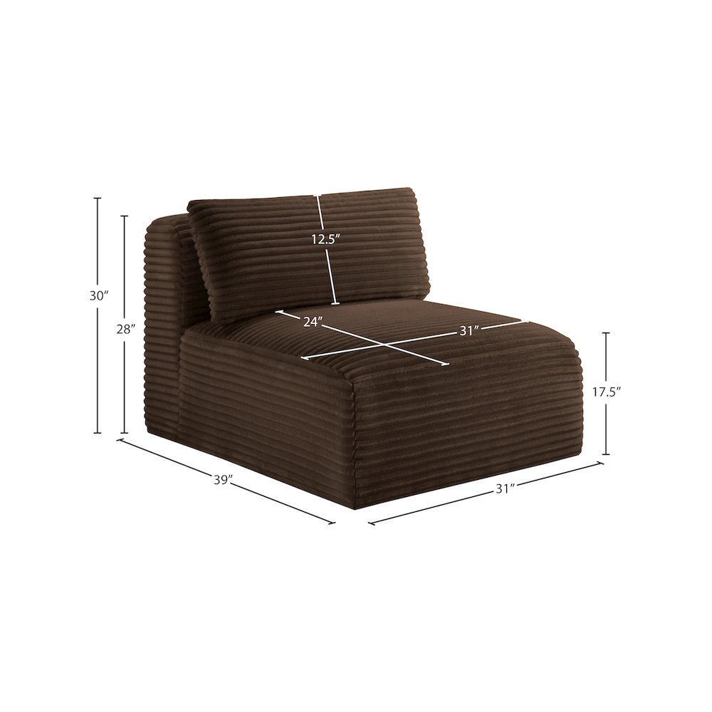 Shaggy Brown Corduroy Performance Fabric Armless Chair. Picture 8