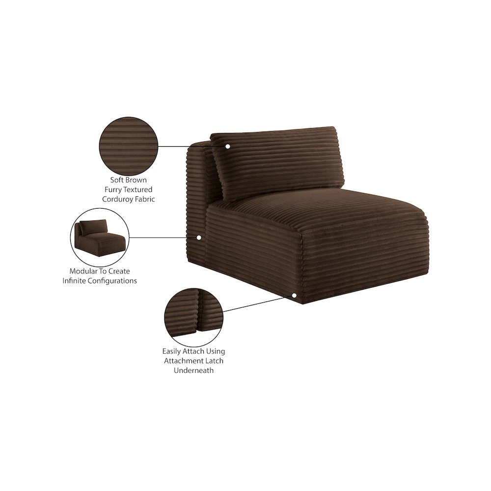 Shaggy Brown Corduroy Performance Fabric Armless Chair. Picture 9