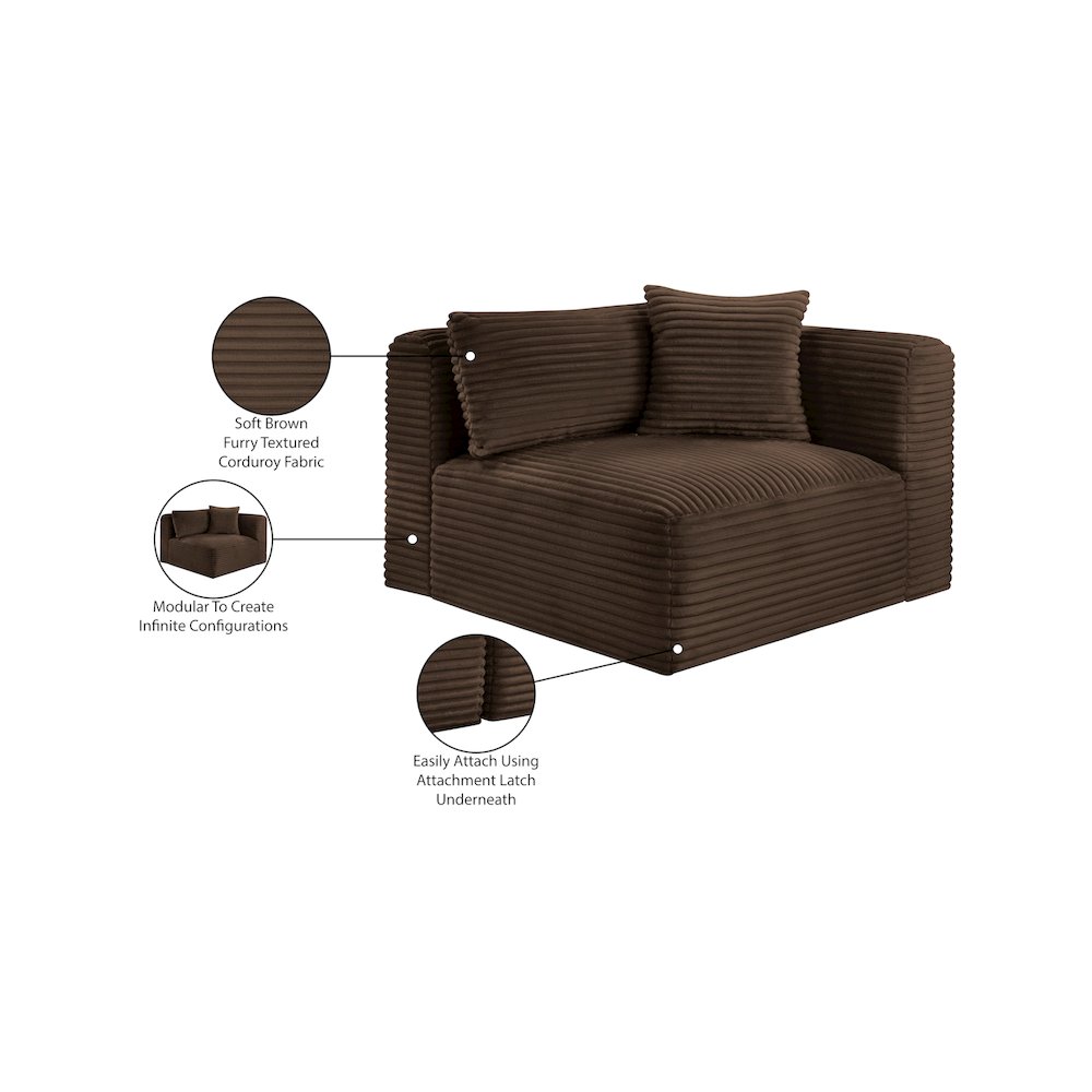 Shaggy Brown Corduroy Performance Fabric Corner Chair. Picture 9