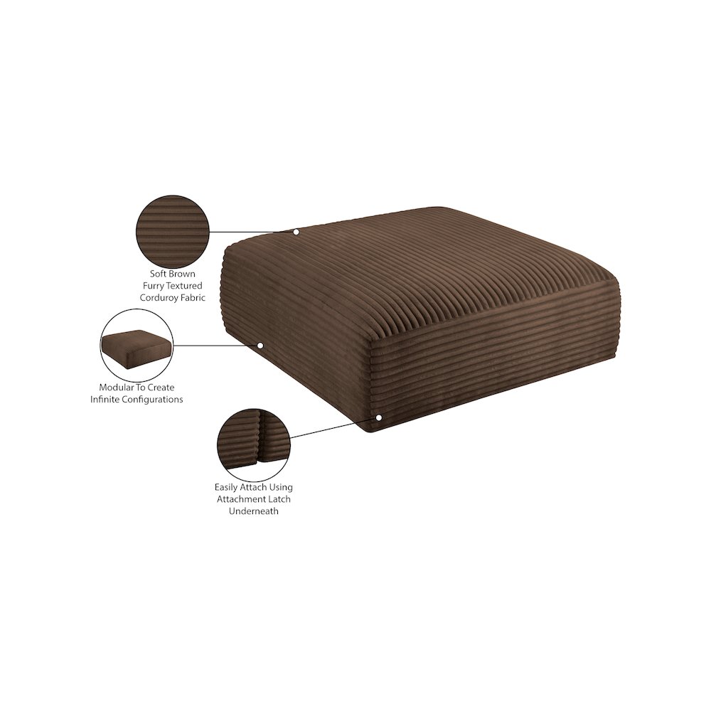 Shaggy Brown Corduroy Performance Fabric Ottoman. Picture 7