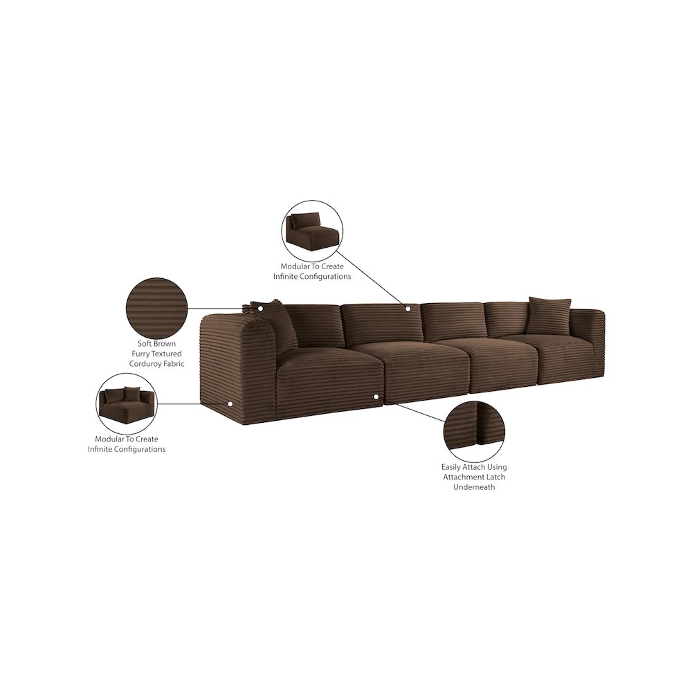 Shaggy Brown Corduroy Performance Fabric Modular Sofa. Picture 11