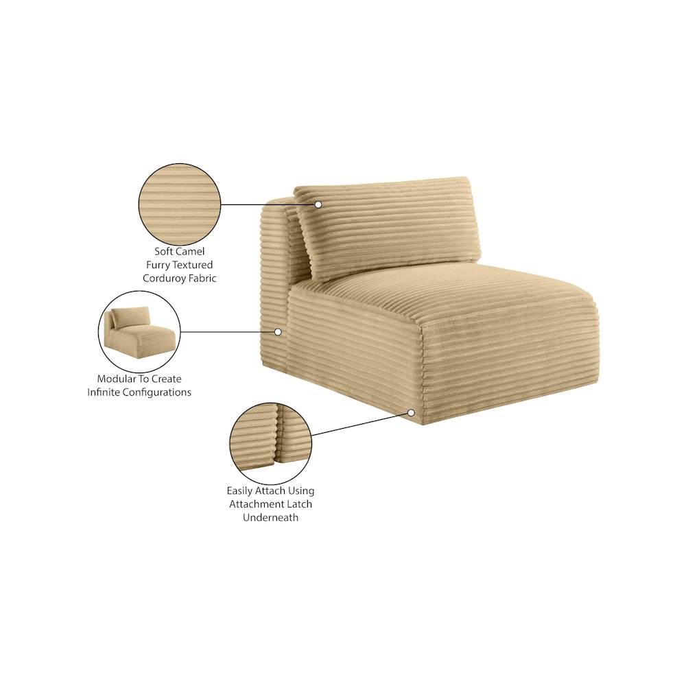Shaggy Camel Corduroy Performance Fabric Armless Chair. Picture 9