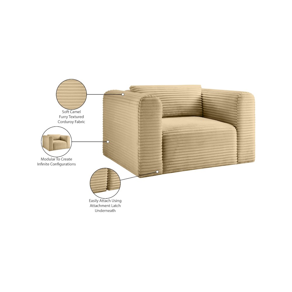 Shaggy Camel Corduroy Performance Fabric Arm Chair. Picture 9