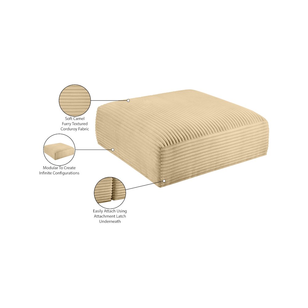 Shaggy Camel Corduroy Performance Fabric Ottoman. Picture 7