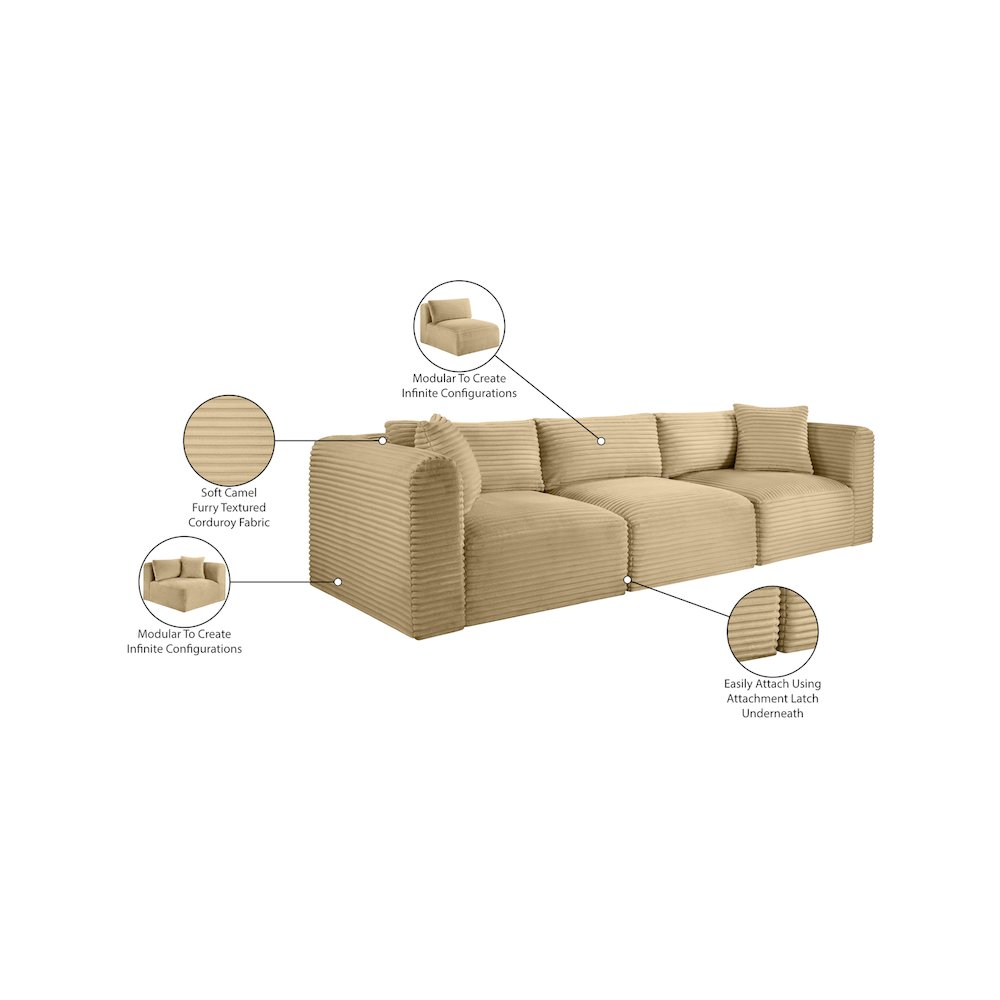 Shaggy Camel Corduroy Performance Fabric Modular Sofa. Picture 11