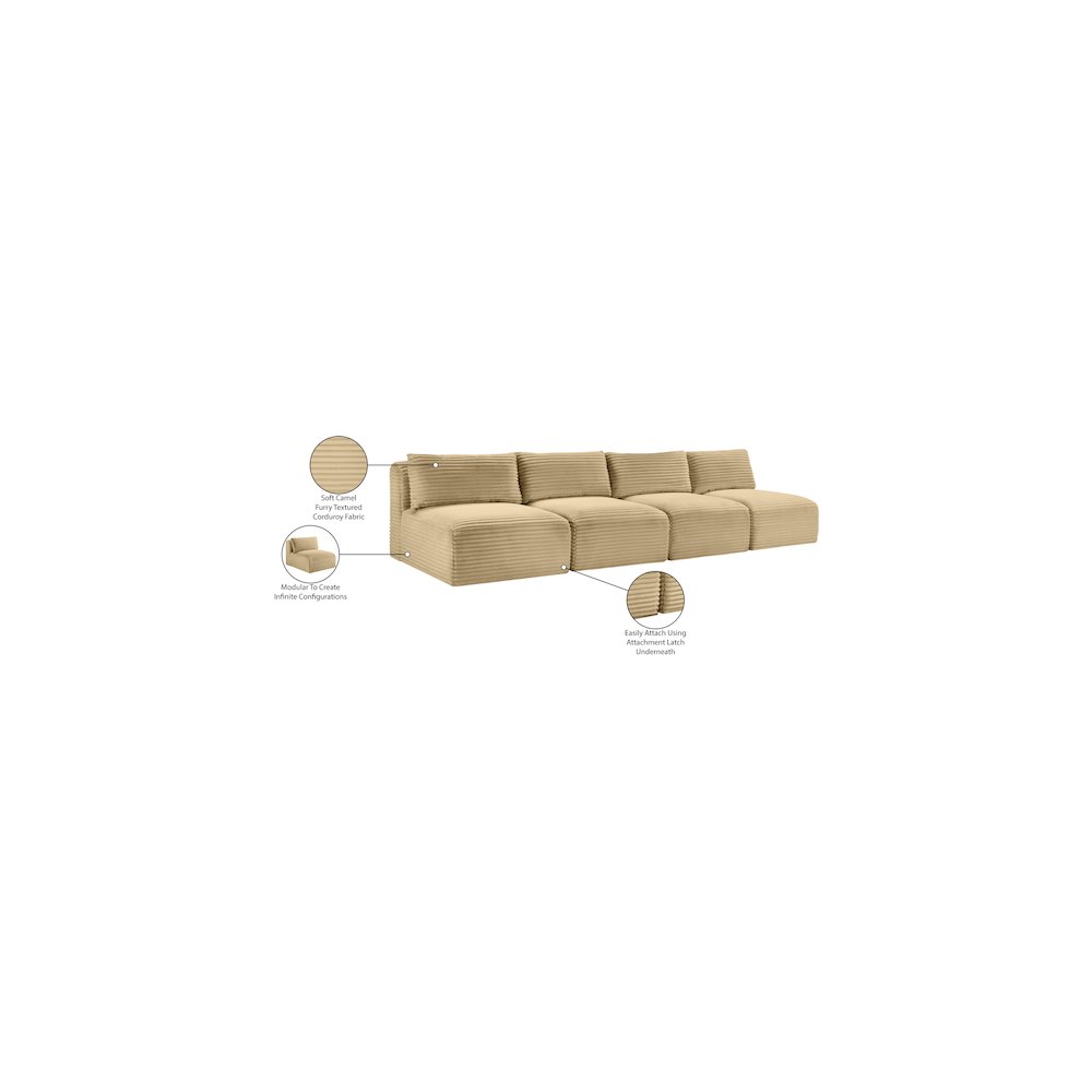 Shaggy Camel Corduroy Performance Fabric Modular Sofa. Picture 10