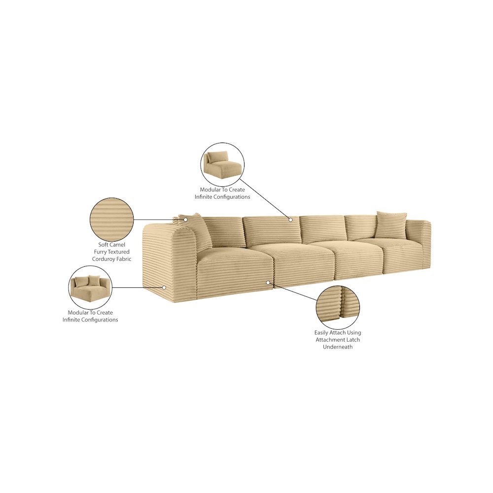 Shaggy Camel Corduroy Performance Fabric Modular Sofa. Picture 11