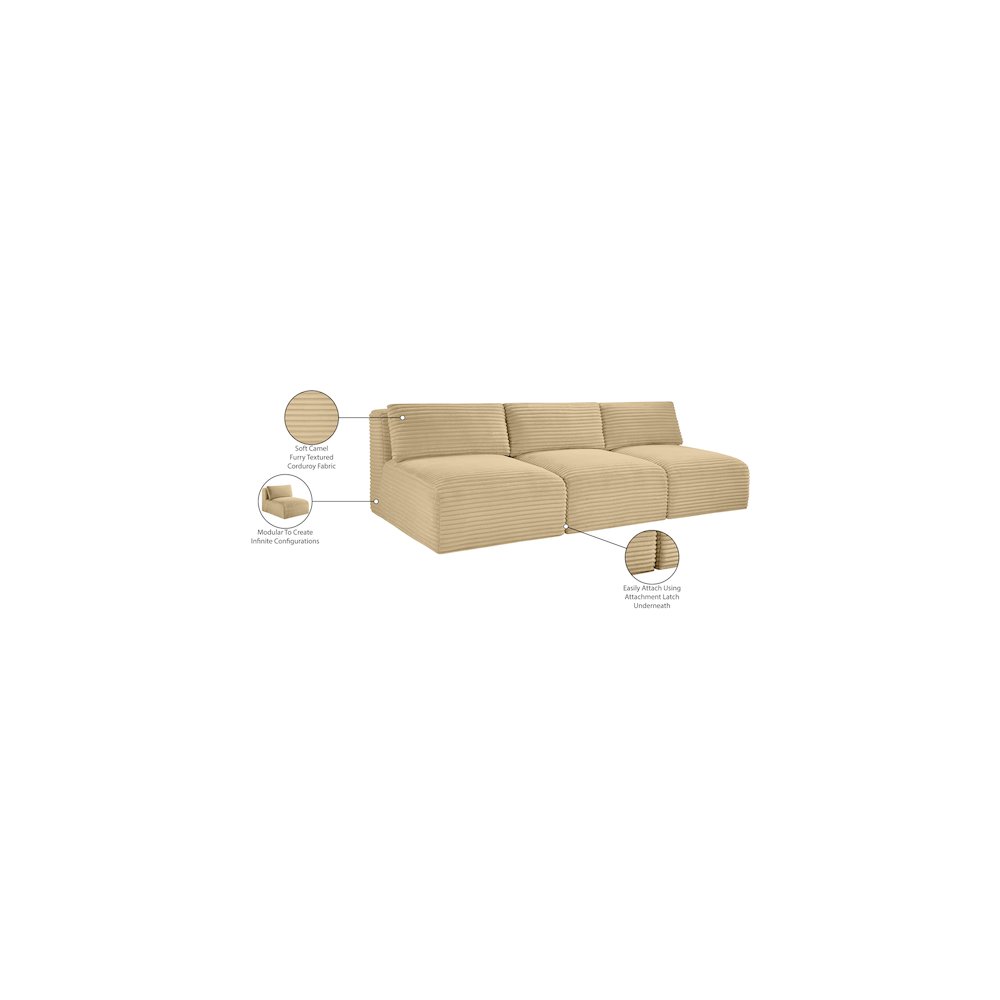 Shaggy Camel Corduroy Performance Fabric Modular Sofa. Picture 10