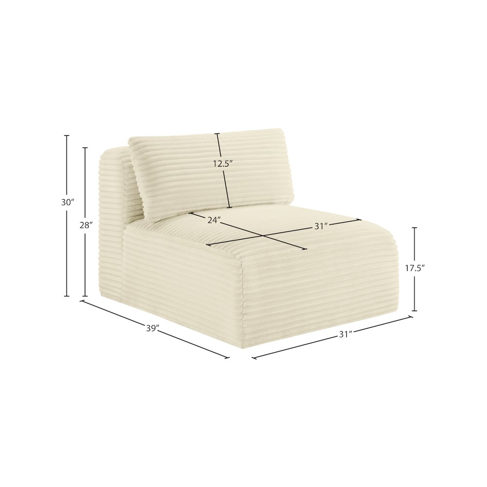 Shaggy Cream Corduroy Performance Fabric Armless Chair. Picture 8