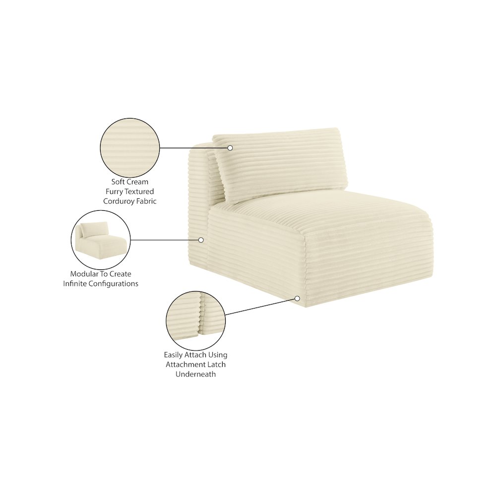 Shaggy Cream Corduroy Performance Fabric Armless Chair. Picture 9