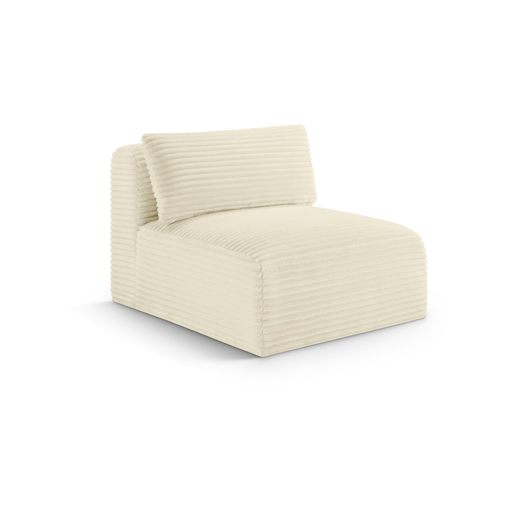 Shaggy Cream Corduroy Performance Fabric Armless Chair. Picture 1