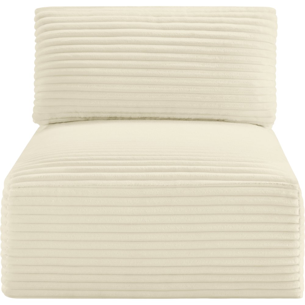 Shaggy Cream Corduroy Performance Fabric Armless Chair. Picture 2