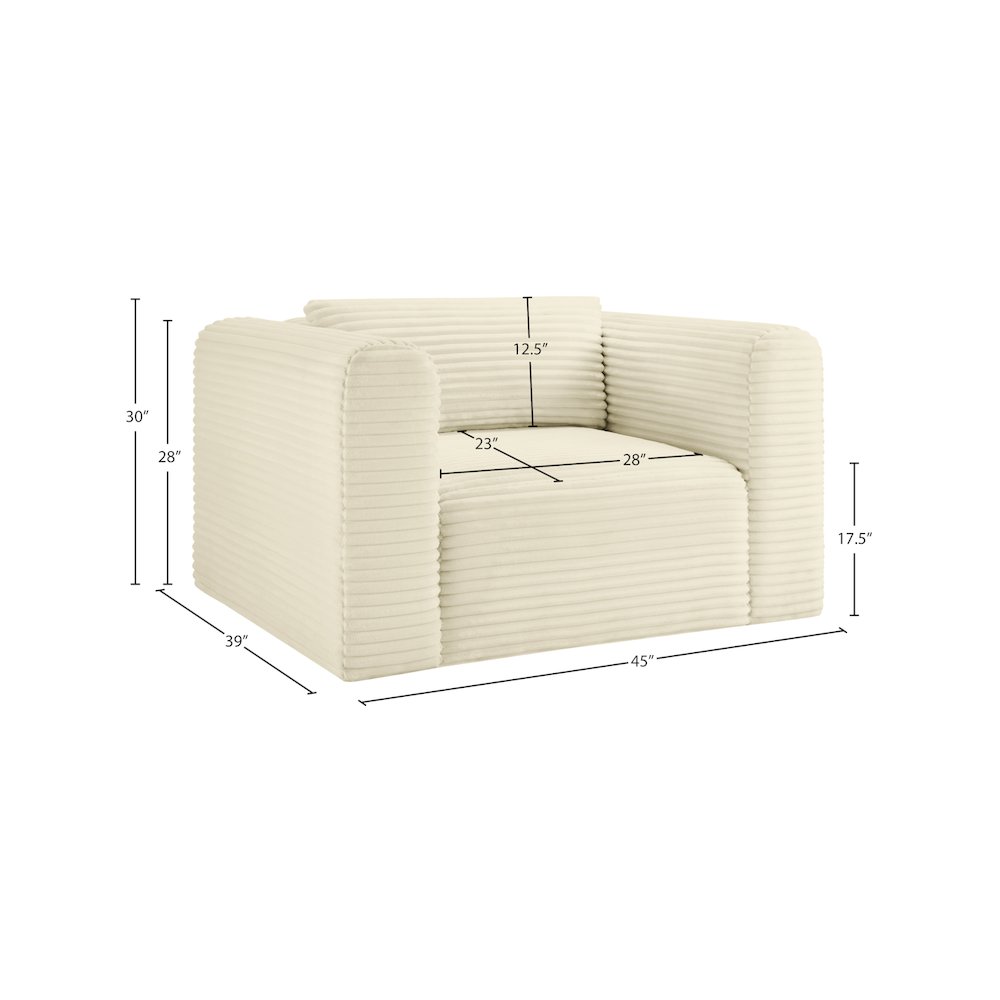 Shaggy Cream Corduroy Performance Fabric Arm Chair. Picture 8