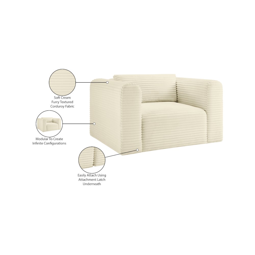 Shaggy Cream Corduroy Performance Fabric Arm Chair. Picture 9