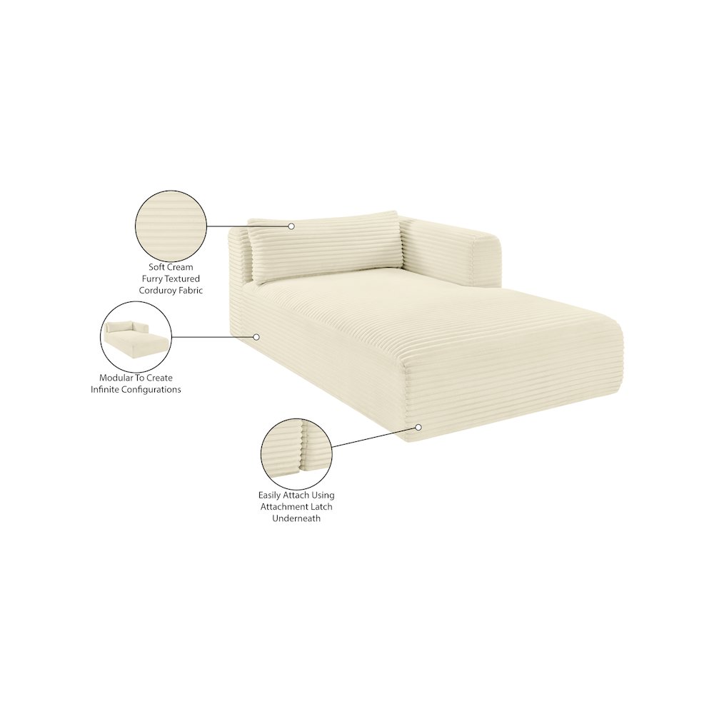 Shaggy Cream Corduroy Performance Fabric Chaise. Picture 11