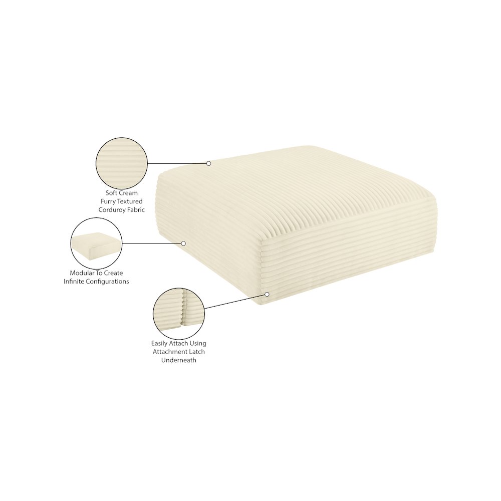 Shaggy Cream Corduroy Performance Fabric Ottoman. Picture 7