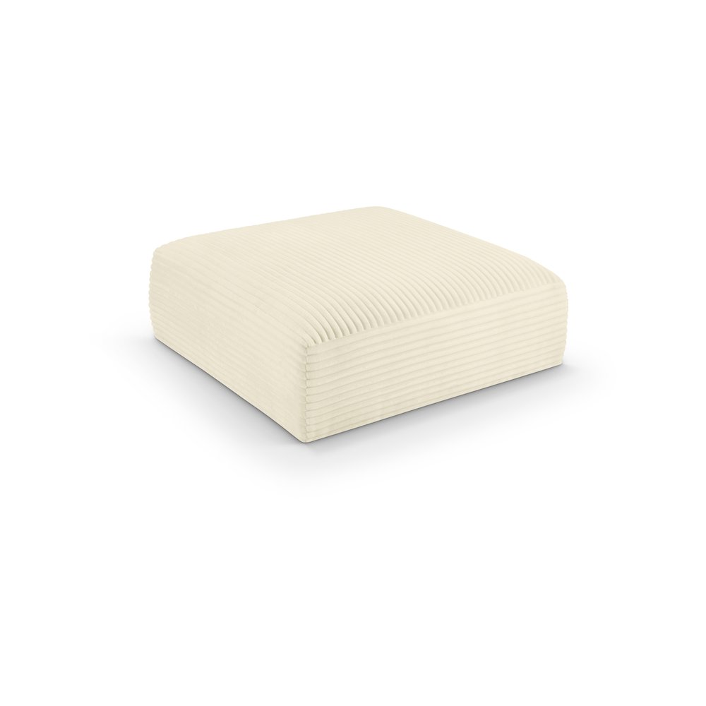 Shaggy Cream Corduroy Performance Fabric Ottoman. Picture 1