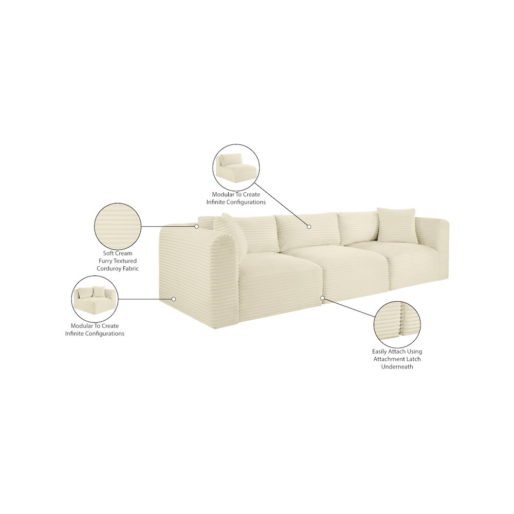 Shaggy Cream Corduroy Performance Fabric Modular Sofa. Picture 11