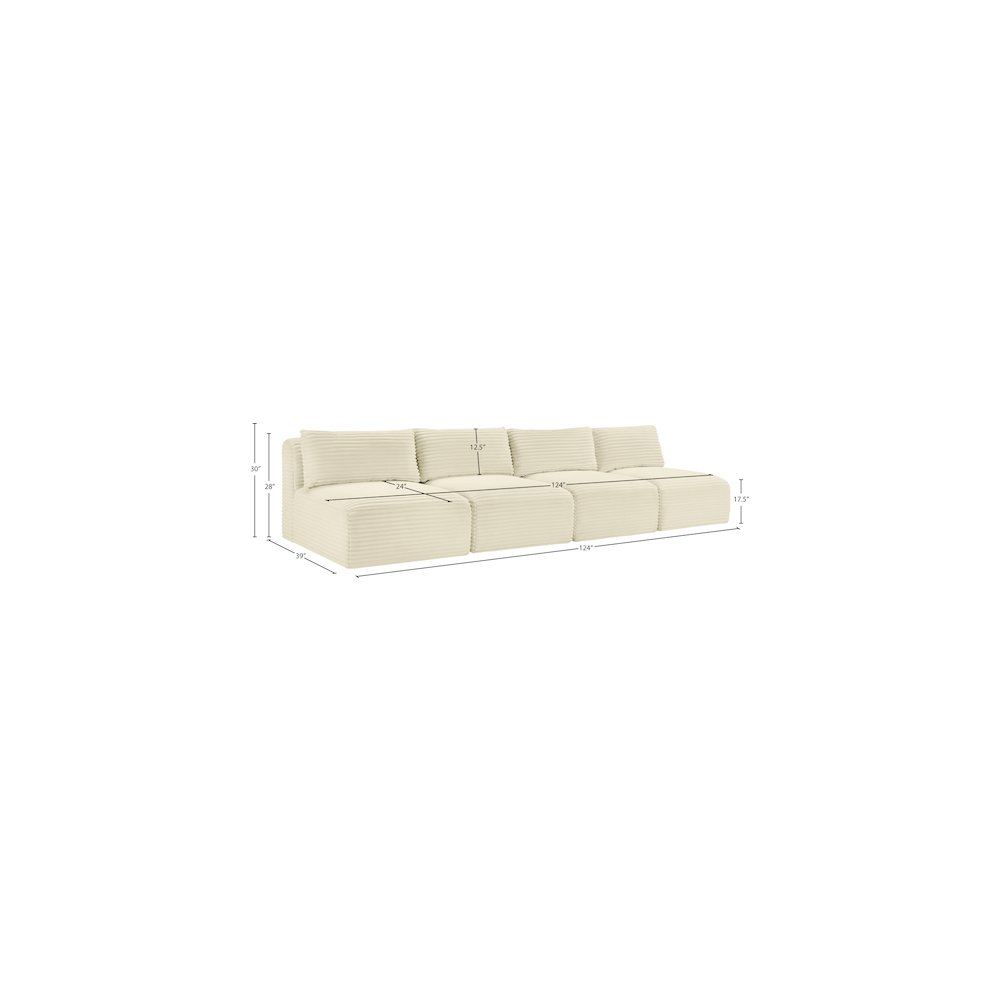 Shaggy Cream Corduroy Performance Fabric Modular Sofa. Picture 9