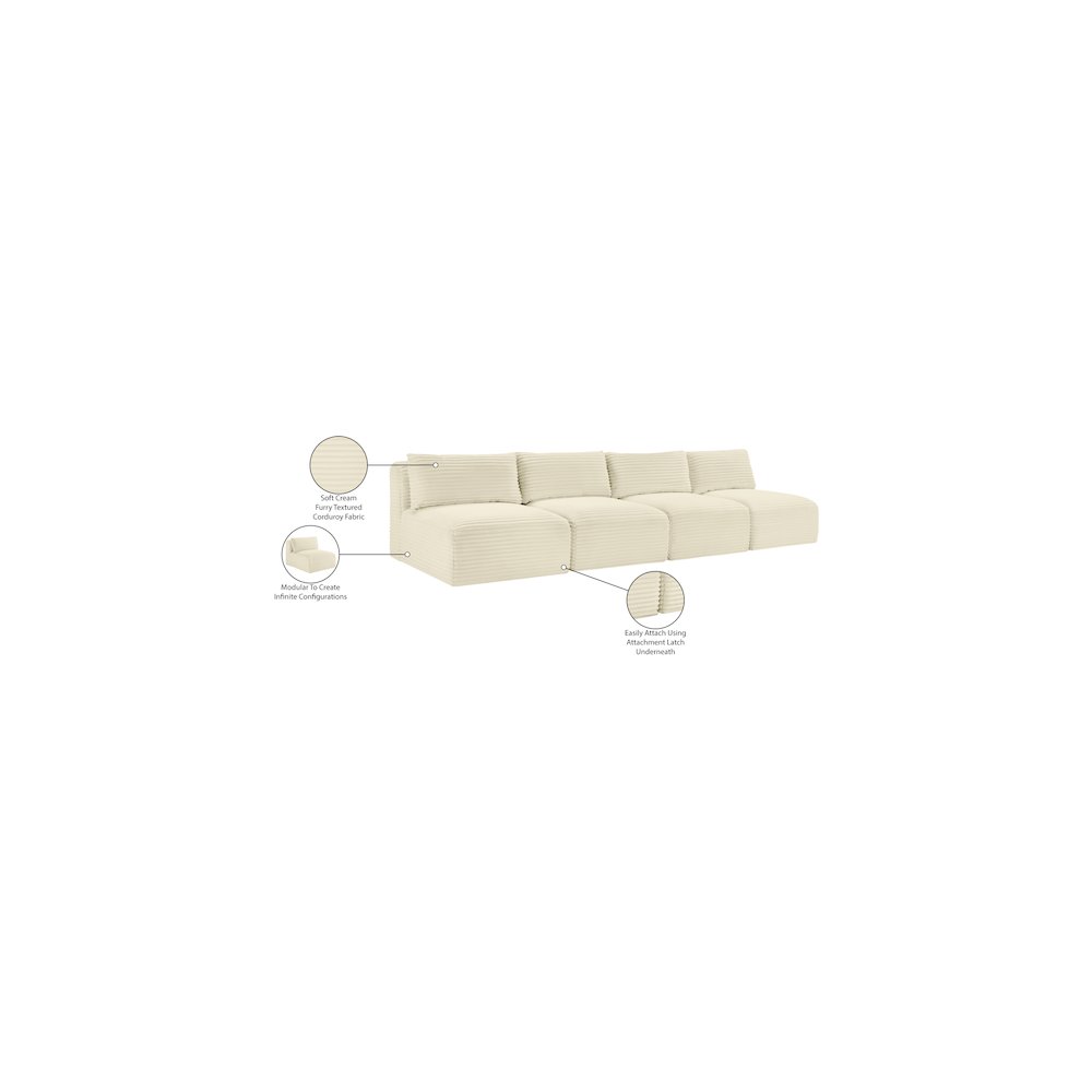 Shaggy Cream Corduroy Performance Fabric Modular Sofa. Picture 10