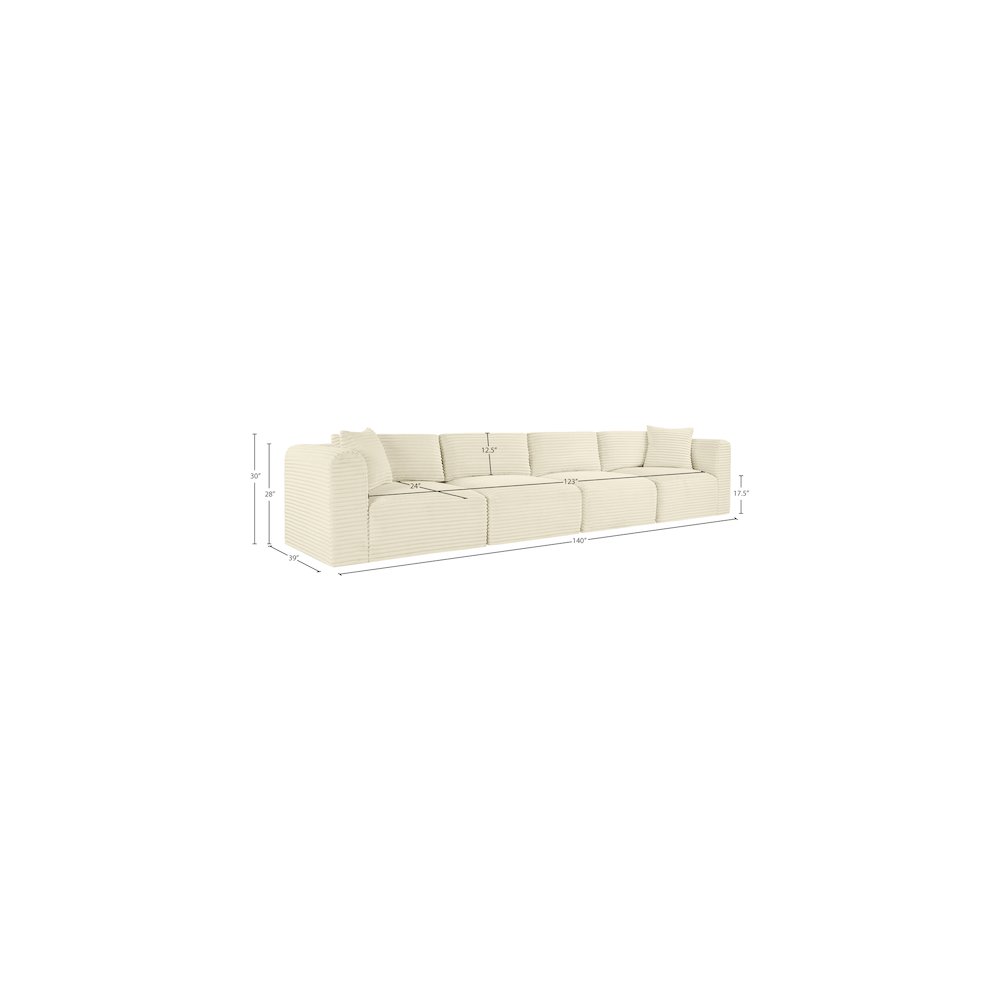 Shaggy Cream Corduroy Performance Fabric Modular Sofa. Picture 10