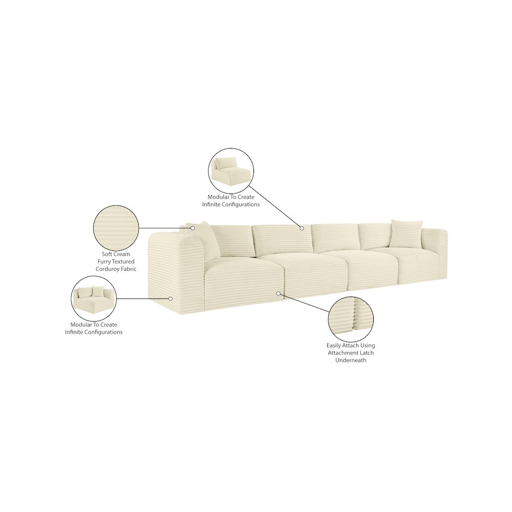 Shaggy Cream Corduroy Performance Fabric Modular Sofa. Picture 11