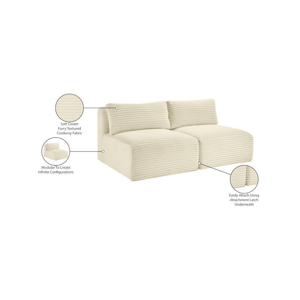 Shaggy Cream Corduroy Performance Fabric Modular Sofa. Picture 9